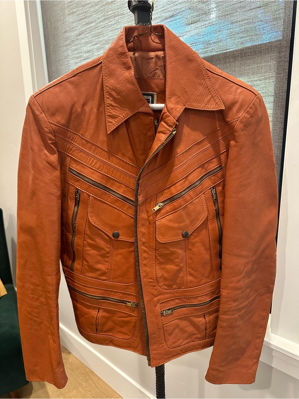 Vintage kings chess Colombian Orange Leather Bomber Jacket